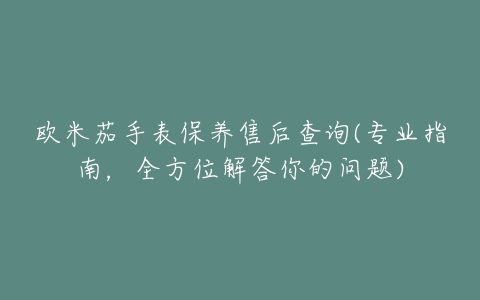 欧米茄手表保养售后查询(专业指南，全方位解答你的问题)