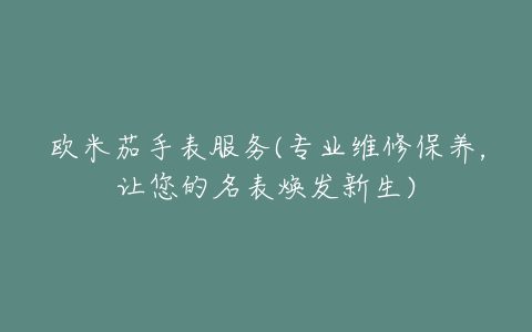 欧米茄手表服务(专业维修保养，让您的名表焕发新生)